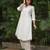 White cotton polka dobby kurta with stripes palazzos set-set of 2