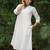 White cotton polka dobby kurta with stripes palazzos set-set of 2