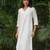 White cotton polka dobby kurta with stripes palazzos set-set of 2
