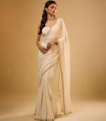 Ivory embroidered georgette saree