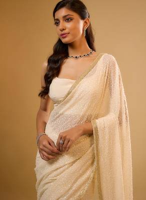 Ivory embroidered georgette saree 2