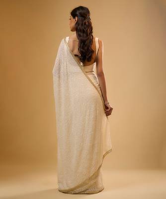 Ivory embroidered georgette saree 5