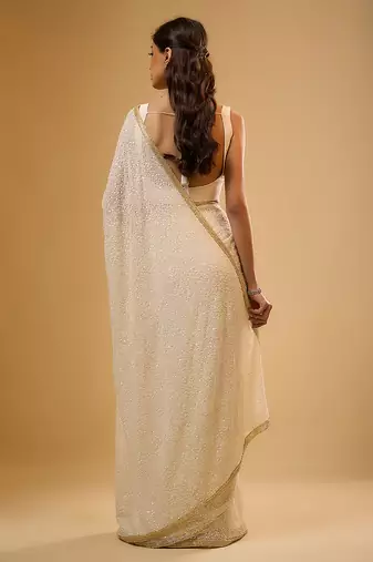 Ivory embroidered georgette saree