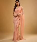Peach embroidered georgette saree