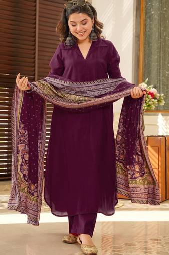 Women's Beautiful South Cotton Fabric Straight Kurta with Pant And Dupatta Set