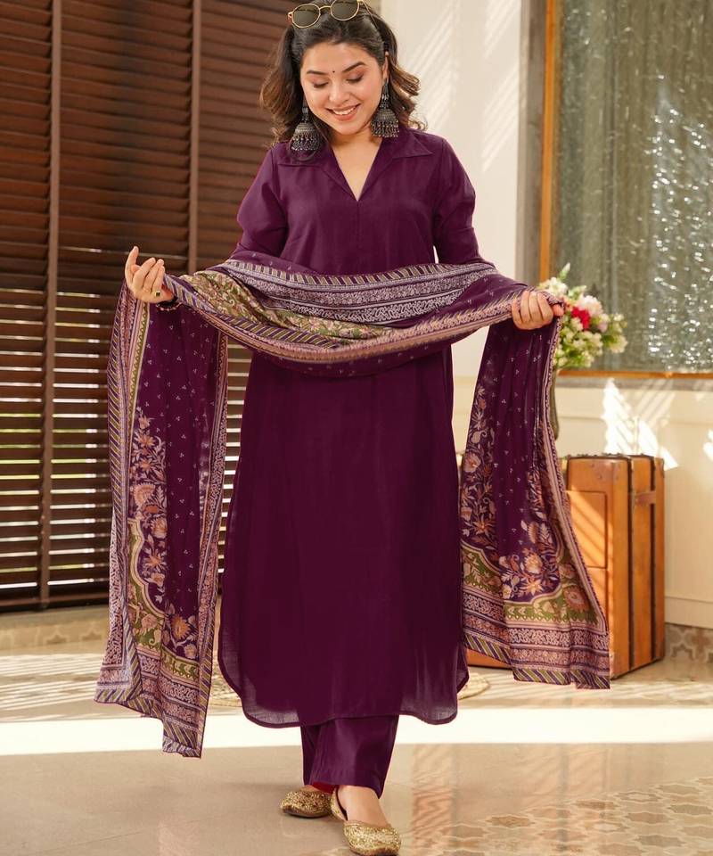 Women's Beautiful South Cotton Fabric Straight Kurta with Pant And Dupatta Set