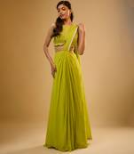 Green Embroidered Georgette Semi Saree