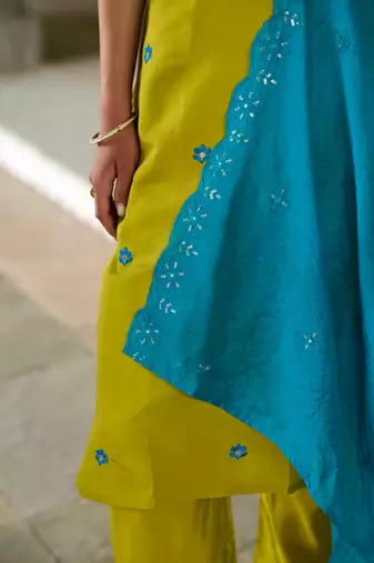 Beautiful Embroidery Viscose Chanderi Straight Kurta Pant with Dupatta Set