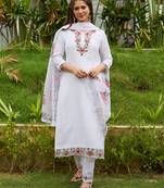 White color viscosee fabric embroidered readymade kurta set with dupatta