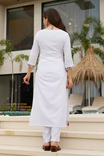 White color viscosee embroidered readymade kurta set with dupatta