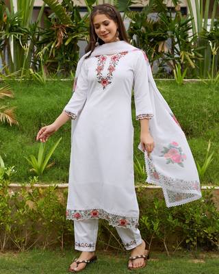 White color viscosee embroidered readymade kurta set with dupatta 4