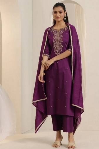 Purple color viscose chanderi fabric beautiful and ethnic readymade kurta set