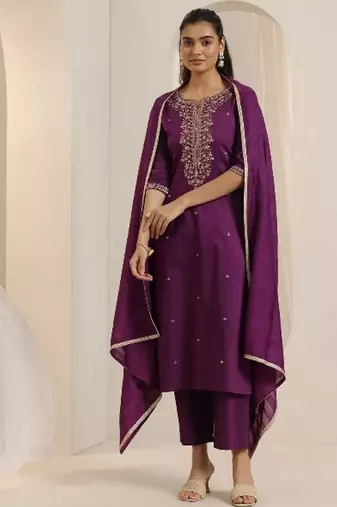 Purple color viscose chanderi fabric beautiful and ethnic readymade kurta set