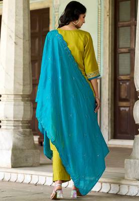 Lemon color viscosee chanderi embroidered readymade kurta set with dupatta 2