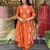 Orange color cotton fabric embroidered readymade kurta set with dupatta