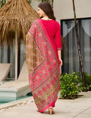 Pink color roman silk embroidered readymade kurta set with dupatta 2