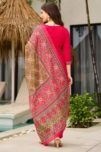 Pink color roman silk embroidered readymade kurta set with dupatta