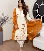 Off white color cotton silk fabric beautiful and ethnic readymade kurta set