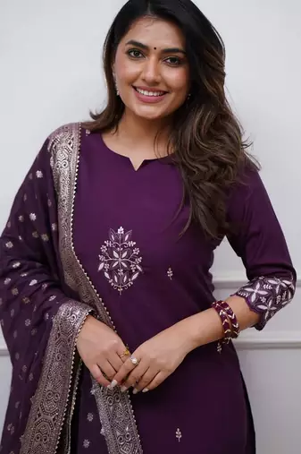 Voilet color pv chanderi beautiful and readymade kurta set