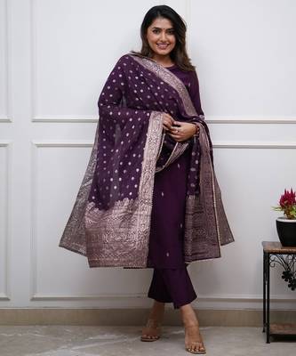 Voilet color pv chanderi beautiful and readymade kurta set 3