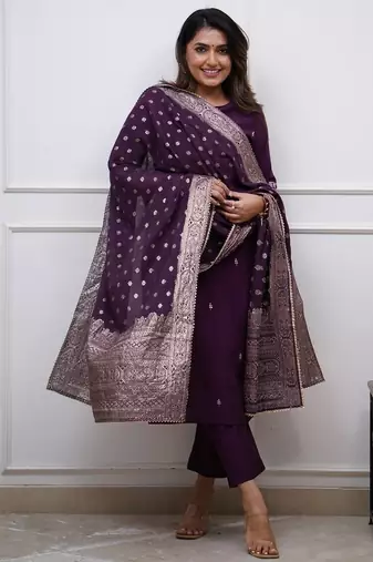 Voilet color pv chanderi beautiful and readymade kurta set