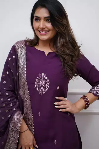 Voilet color pv chanderi beautiful and readymade kurta set