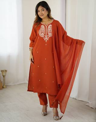 Orange color chanderi beautiful and readymade kurta set 1