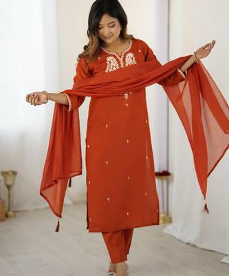 Orange color chanderi beautiful and readymade kurta set 4