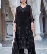 Black color faux georgette fabric beautiful and ethnic readymade kurta set