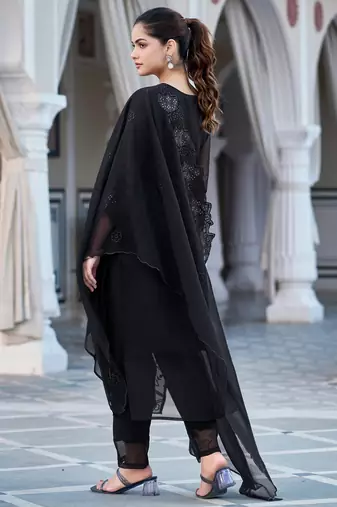 Black color faux georgette beautiful and readymade kurta set