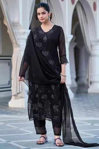 Black color faux georgette beautiful and readymade kurta set