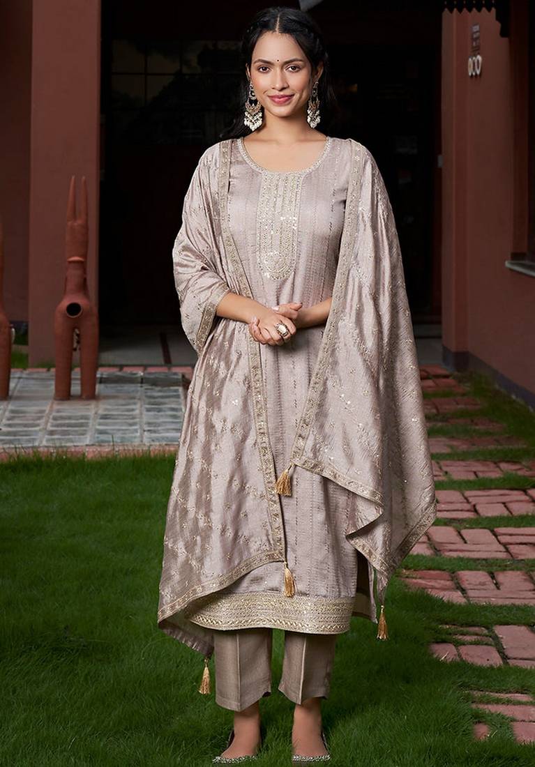 Purple color vichitra fabric beautiful and ethnic readymade kurta set