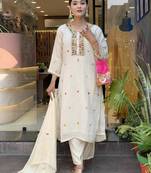Off white color chinon fabric beautiful and ethnic readymade kurta set