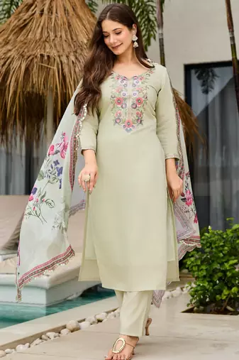Pista color roman silk fabric beautiful and ethnic readymade kurta set