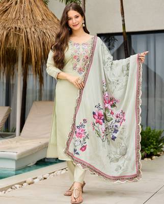 Pista color roman silk fabric beautiful and ethnic readymade kurta set 4