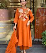 Orange color chanderi fabric beautiful and ethnic readymade kurta set