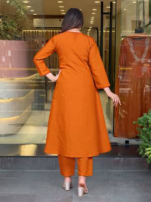 Orange color chanderi beautiful and readymade kurta set 2