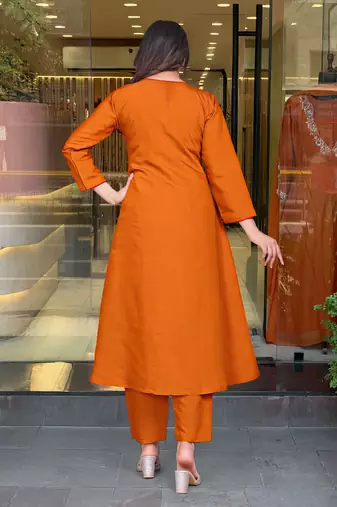 Orange color chanderi beautiful and readymade kurta set
