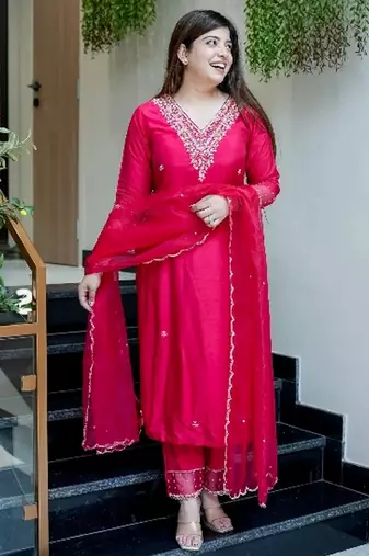 Pink color viscosee chanderi beautiful and readymade kurta set