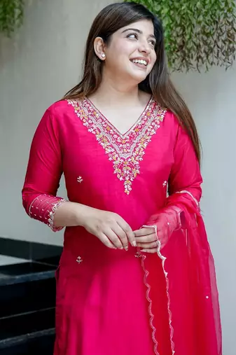 Pink color viscosee chanderi beautiful and readymade kurta set