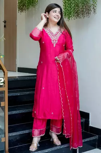 Pink color viscosee chanderi beautiful and readymade kurta set