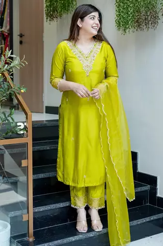 Yellow color viscosee chanderi beautiful and readymade kurta set