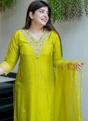 Yellow color viscosee chanderi beautiful and readymade kurta set 3