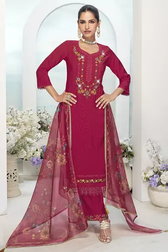 Pink color ethnic and beautiful viscose silk fabric designer embroidered suit