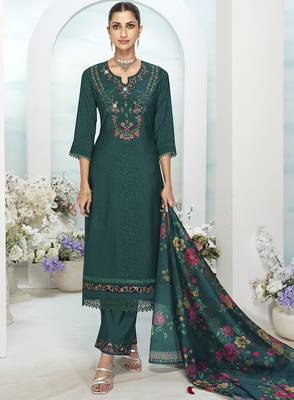 Rama color ethnic and beautiful viscose silk fabric designer embroidered suit 1