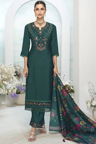 Rama color ethnic and beautiful viscose silk fabric designer embroidered suit