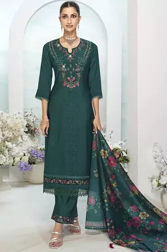 Rama color ethnic and beautiful viscose silk fabric designer embroidered suit