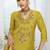 Mustard color ethnic and beautiful viscose silk fabric designer embroidered suit