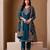 Teal blue color roman silk fabric bollywood style ceremonial wear salwar kameez