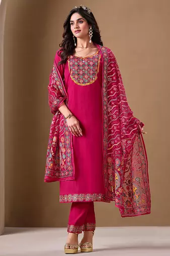 Pink color roman silk fabric bollywood style ceremonial wear salwar kameez